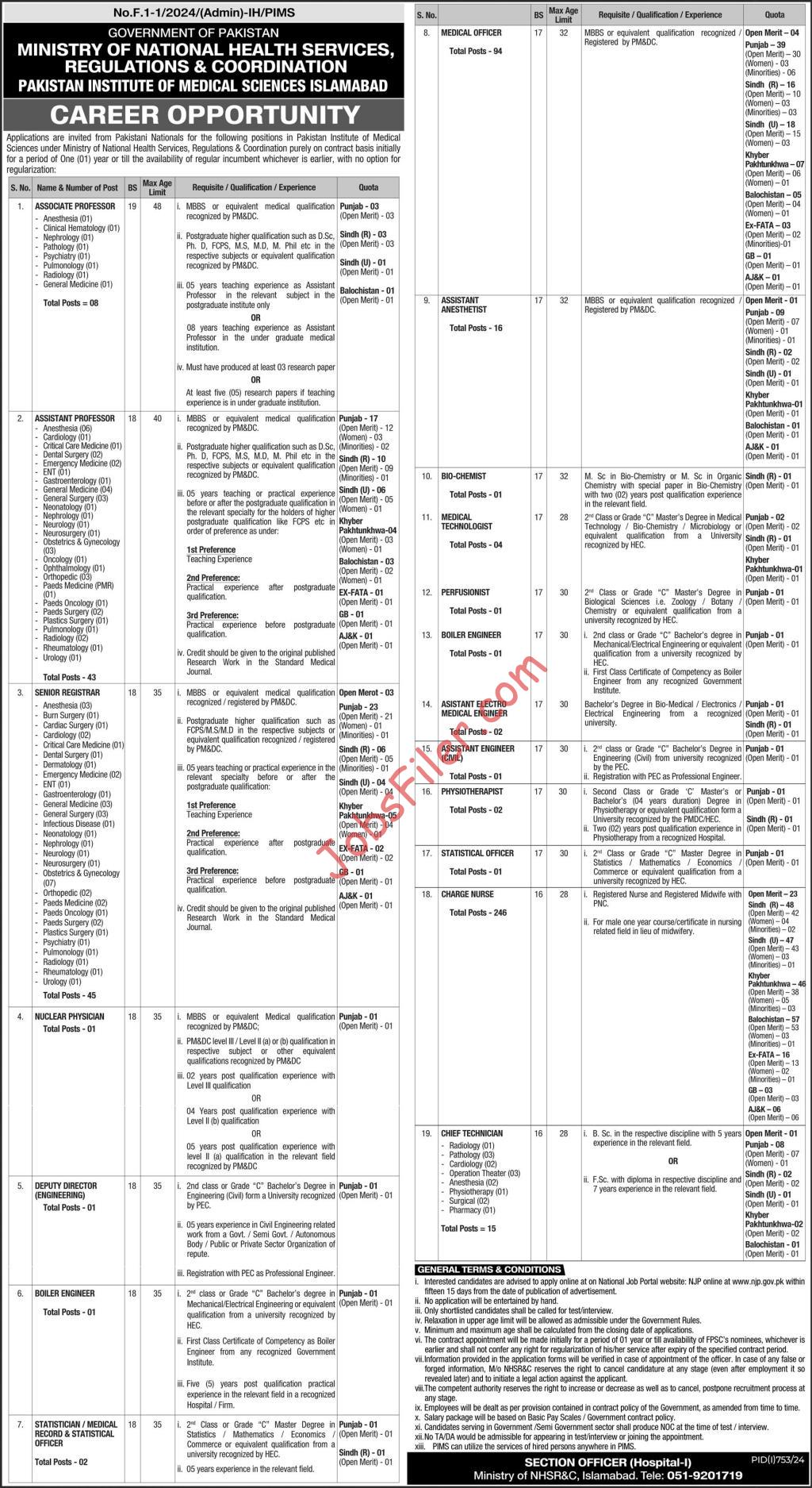 Ministry of National Health Services Jobs 2024 